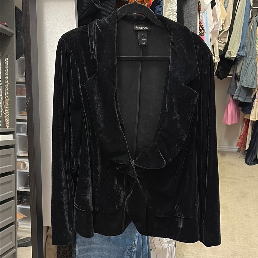 Lane Bryant Black Velvet Open-Front Blazer Jacket